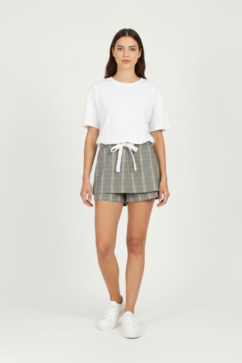 Short à Carreaux Gris et Beige - Taille L/40 de la marque Maje | PARAD96732 - Vendu par Paradigme - Image 1