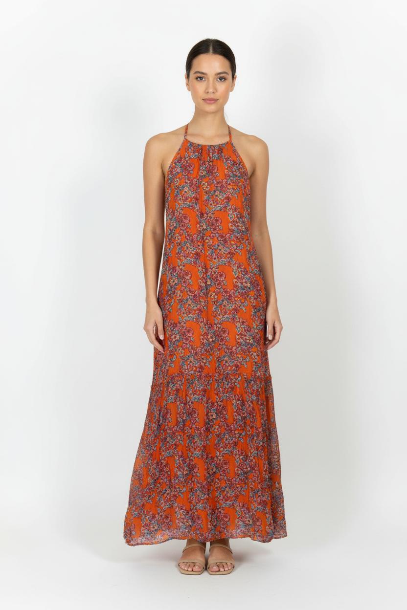 Robe Longue Orange et Bleue - Taille L/40 de la marque FRNCH | PARAD96765 - Vendu par Paradigme - Image 1