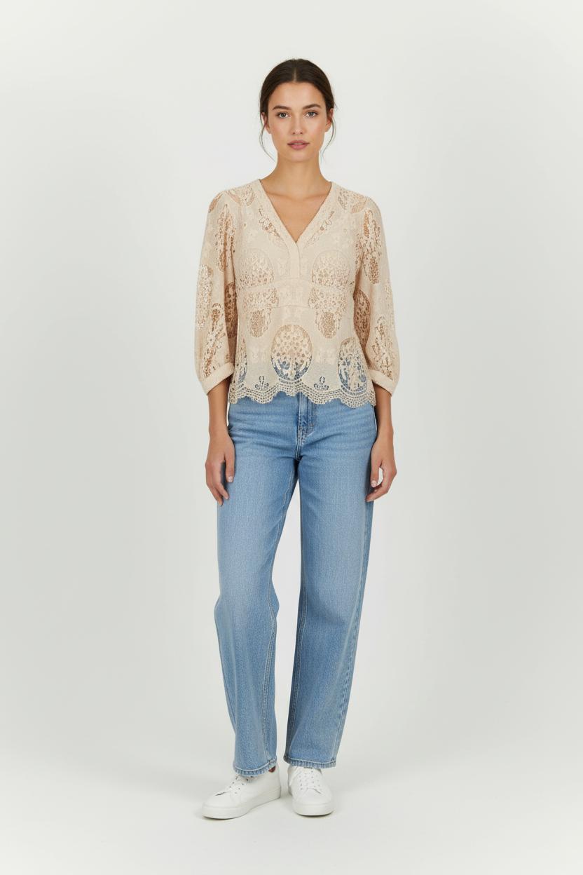 Blouse Dentelle Beige - Taille S/36 de la marque Maje | PARAD96808 - Vendu par Paradigme - Image 1