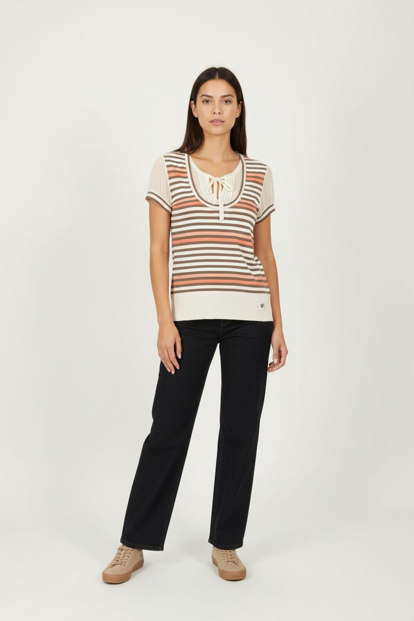 Tee-shirt Rayé Beige et Marron - Taille XL/42 de la marque Caroll | PARAD96875 - Vendu par Paradigme - Image 1