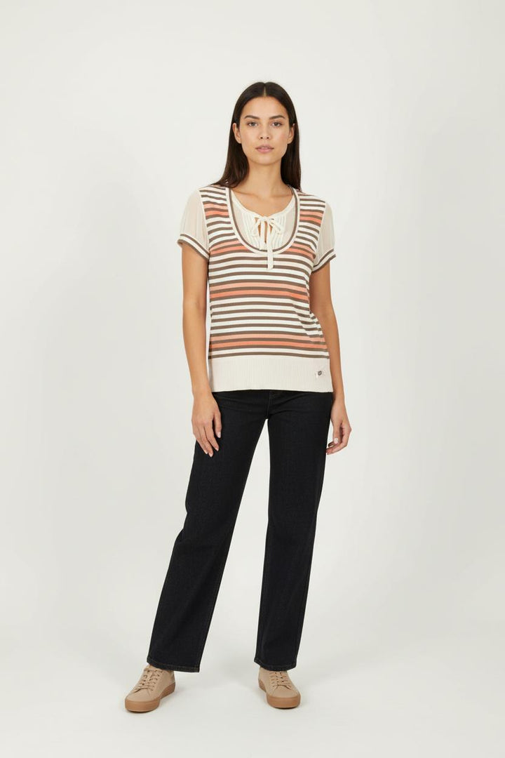 Tee-shirt Rayé Beige et Marron - Taille XL/42 de la marque Caroll | PARAD96875 - Vendu par Paradigme - Image 1