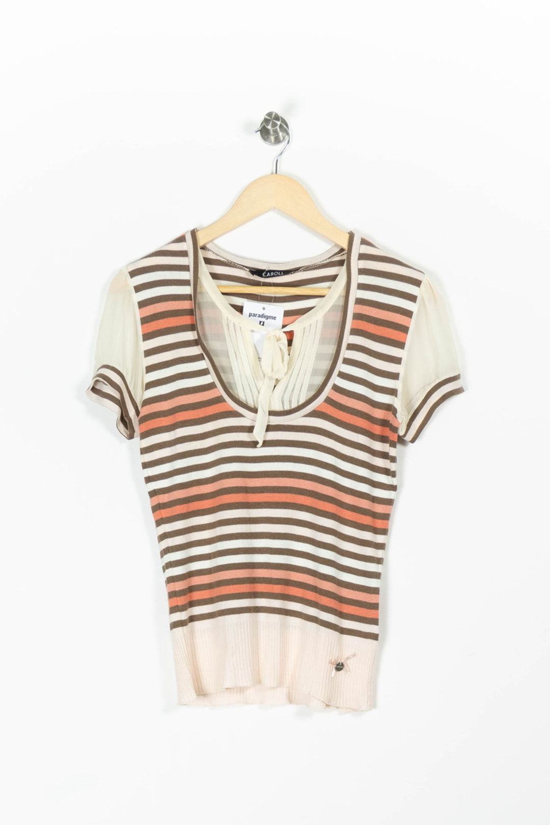 Tee-shirt Rayé Beige et Marron - Taille XL/42 de la marque Caroll | PARAD96875 - Vendu par Paradigme - Image 2