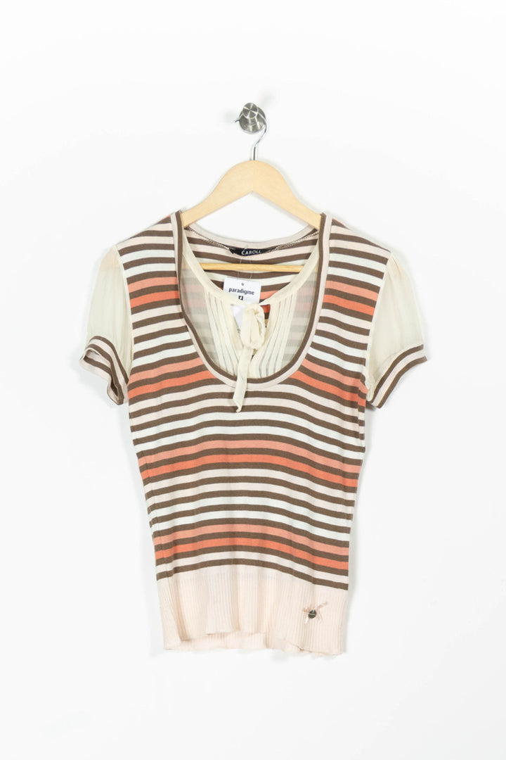 Tee-shirt Rayé Beige et Marron - Taille XL/42 de la marque Caroll | PARAD96875 - Vendu par Paradigme - Image 2