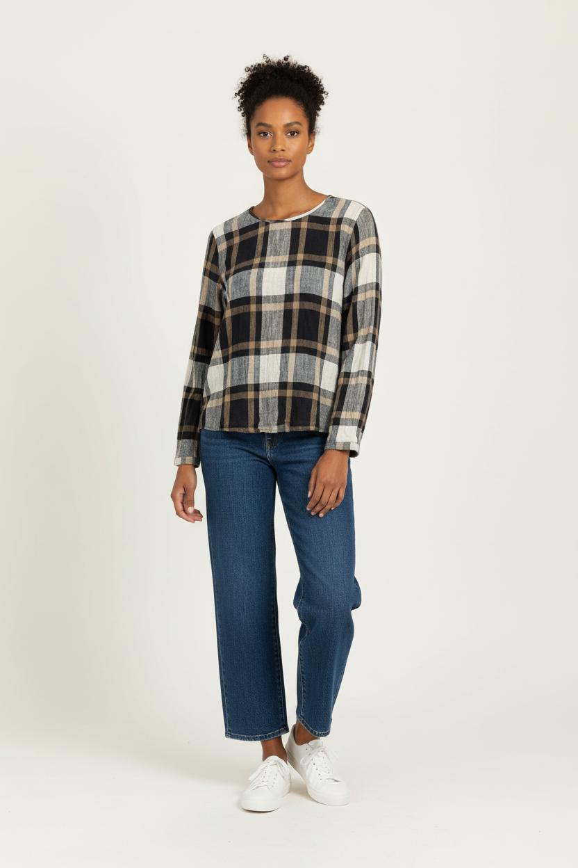 Chemise Carreaux Beige et Noir - Taille M/38 de la marque Léon & Harper | PARAD96894 - Vendu par Paradigme - Image 1