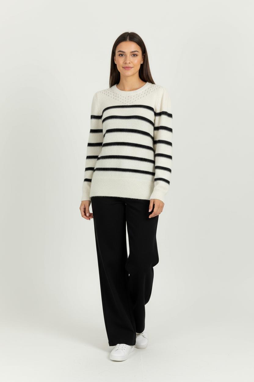 Pull Rayé Beige et Noir - Taille M/38 de la marque La Fée Maraboutée | PARAD97061 - Vendu par Paradigme - Image 1