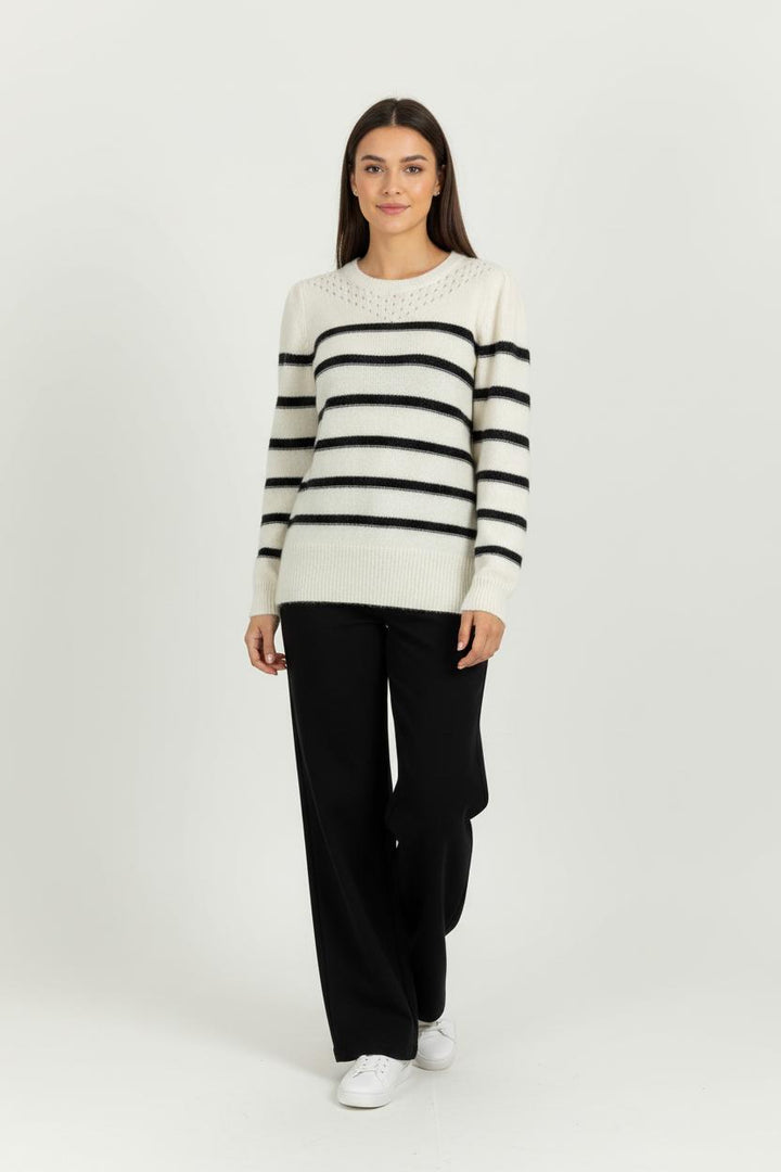 Pull Rayé Beige et Noir - Taille M/38 de la marque La Fée Maraboutée | PARAD97061 - Vendu par Paradigme - Image 1