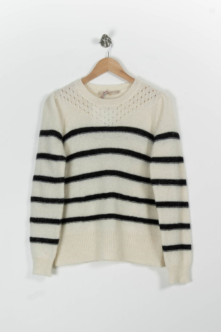 Pull Rayé Beige et Noir - Taille M/38 de la marque La Fée Maraboutée | PARAD97061 - Vendu par Paradigme - Image 2