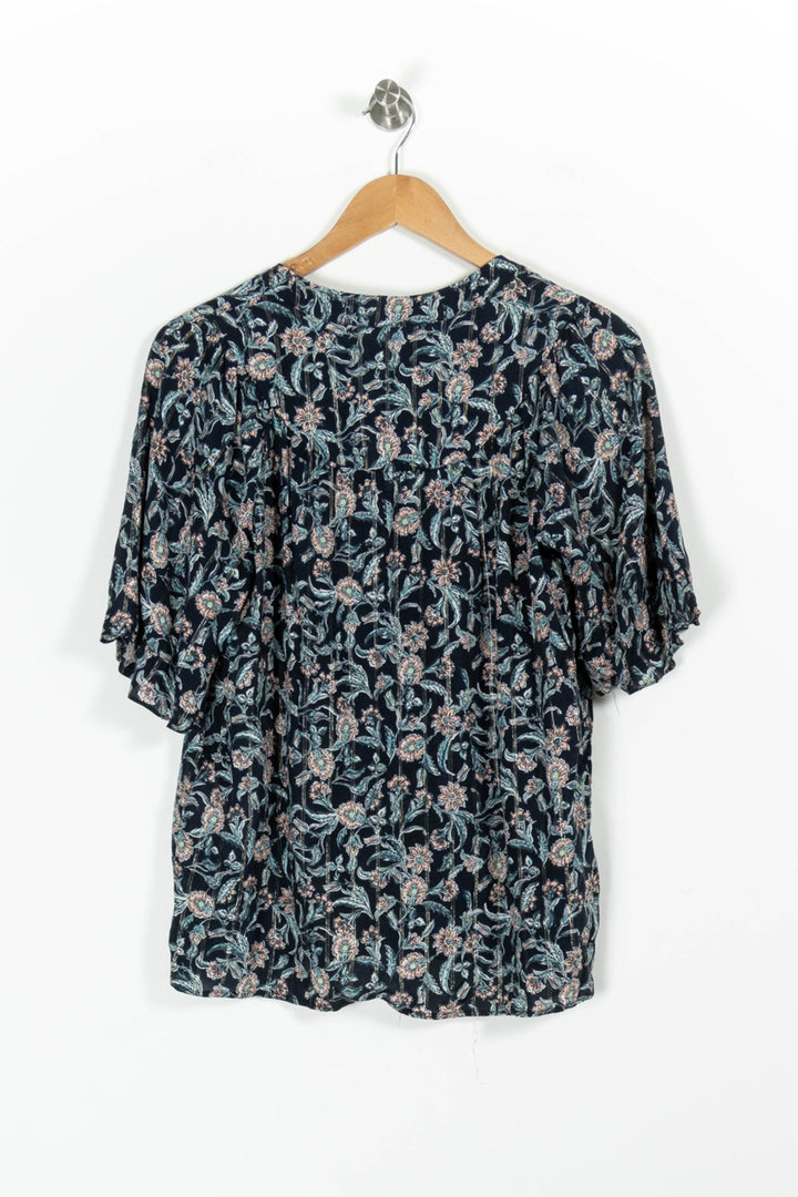 Blouse Fleurie Bleue et Beige - Taille S/36 de la marque Maison 123 | PARAD97160 - Vendu par Paradigme - Image 4