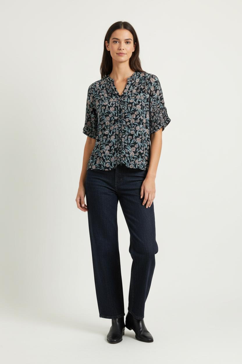 Blouse Fleurie Bleue et Beige - Taille S/36 de la marque Maison 123 | PARAD97160 - Vendu par Paradigme - Image 1
