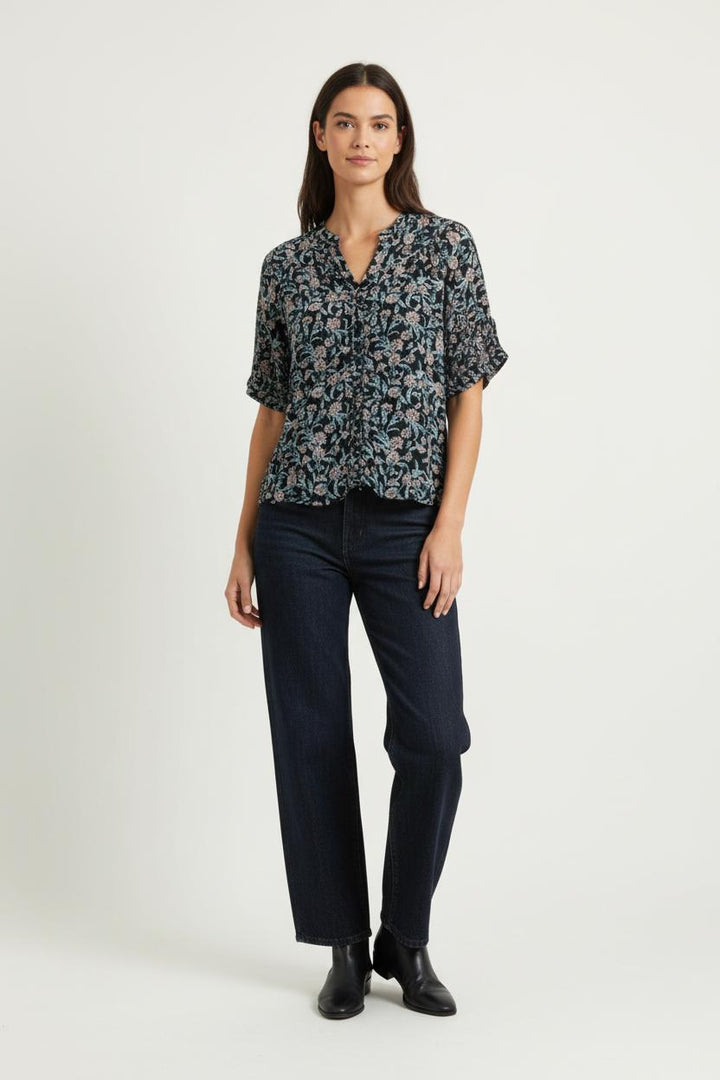 Blouse Fleurie Bleue et Beige - Taille S/36 de la marque Maison 123 | PARAD97160 - Vendu par Paradigme - Image 1