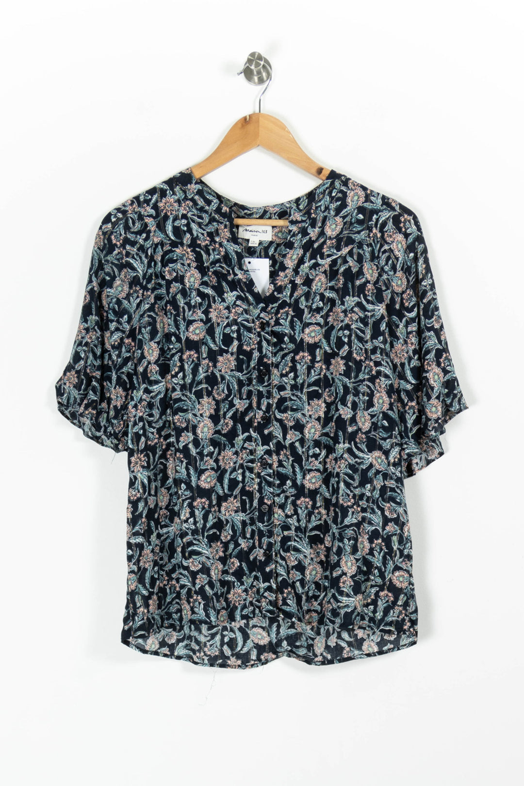 Blouse Fleurie Bleue et Beige - Taille S/36 de la marque Maison 123 | PARAD97160 - Vendu par Paradigme - Image 2
