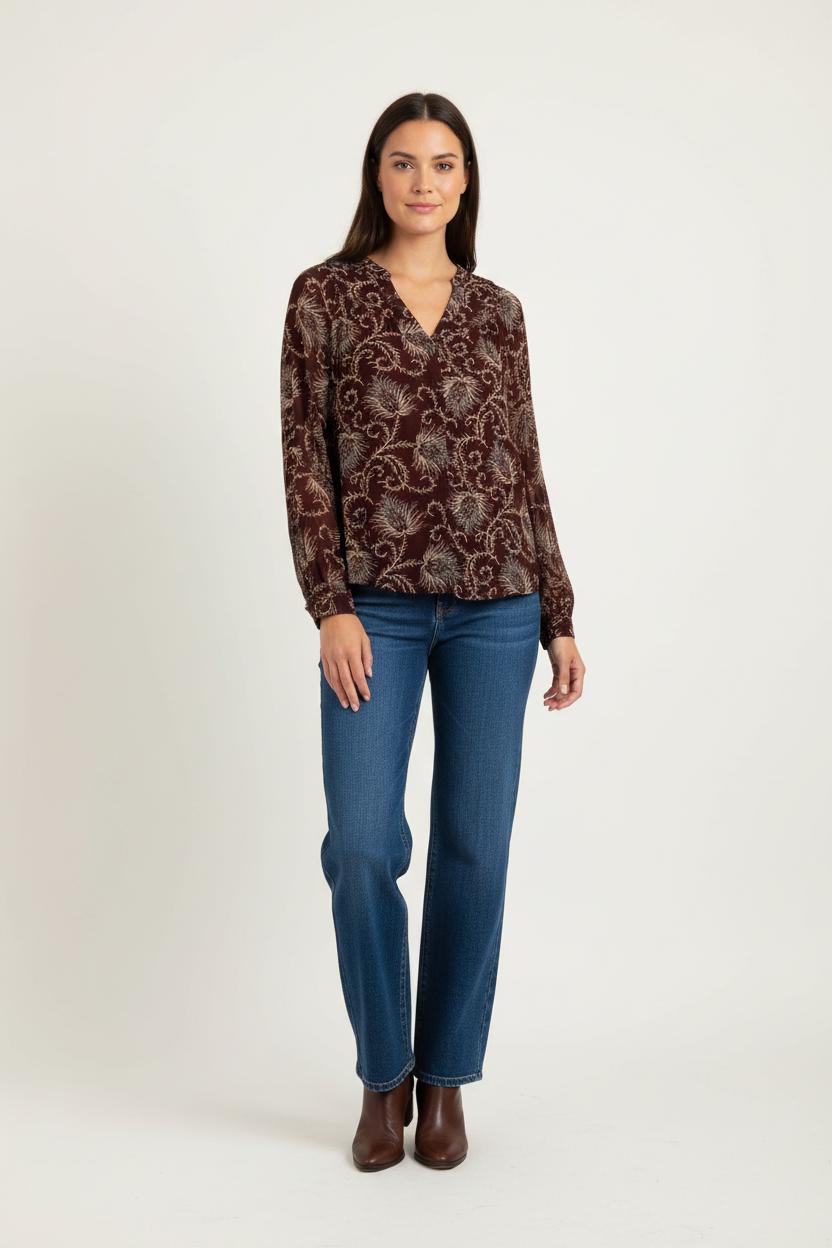 Blouse Bordeaux et Beige - Taille S/36 de la marque Maison 123 | PARAD97166 - Vendu par Paradigme - Image 1