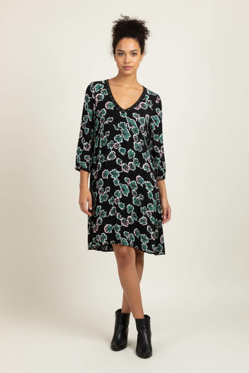 Robe Fleurie Noire et Verte - Taille L/40 de la marque IKKS | PARAD97167 - Vendu par Paradigme - Image 1