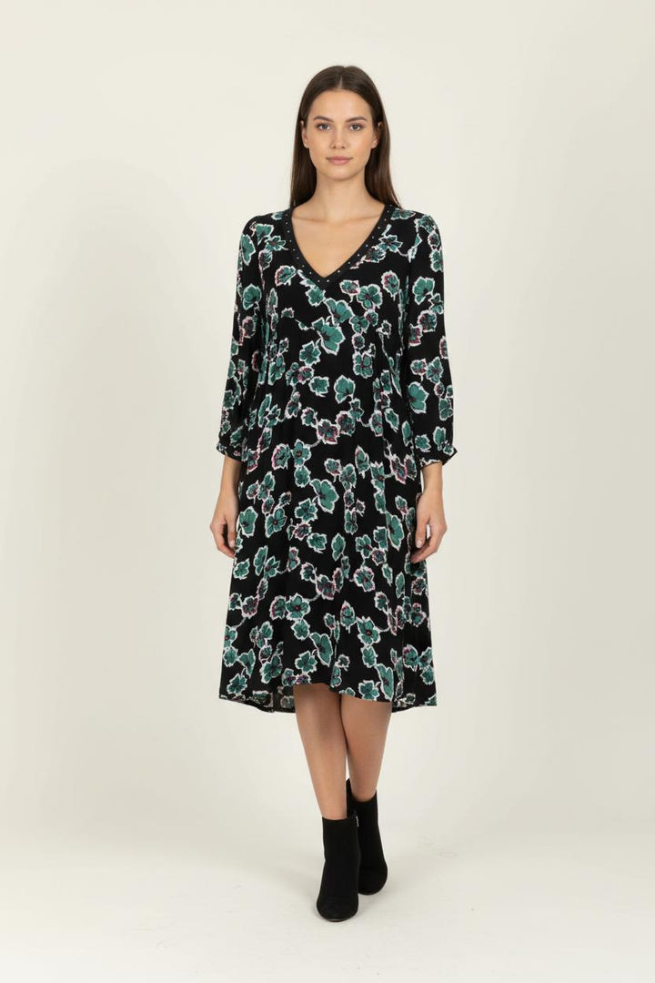 Robe Fleurie Noire et Verte - Taille L/40 de la marque IKKS | PARAD97173 - Vendu par Paradigme - Image 1
