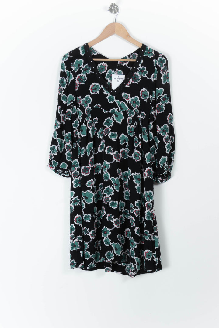 Robe Fleurie Noire et Verte - Taille L/40 de la marque IKKS | PARAD97173 - Vendu par Paradigme - Image 2
