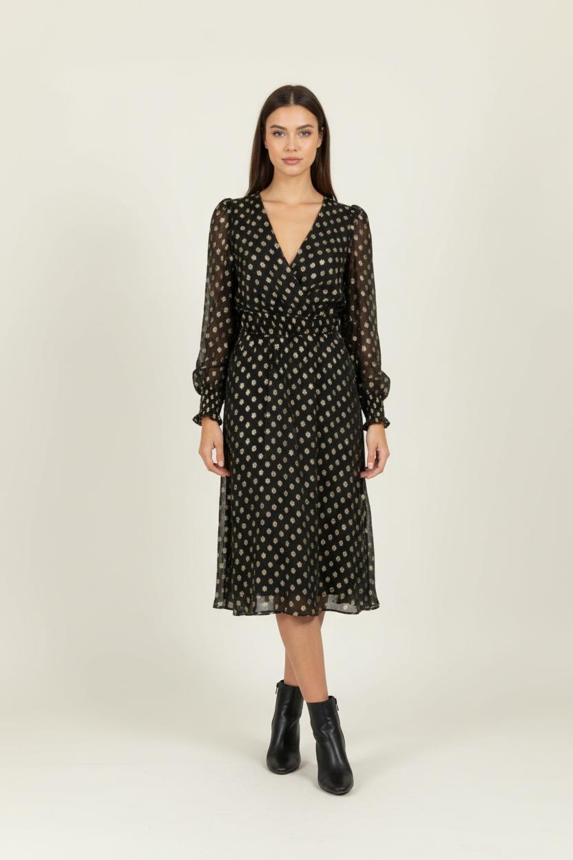 Robe Portefeuille Noire et Or - Taille L/40 de la marque Kookai | PARAD97199 - Vendu par Paradigme - Image 1