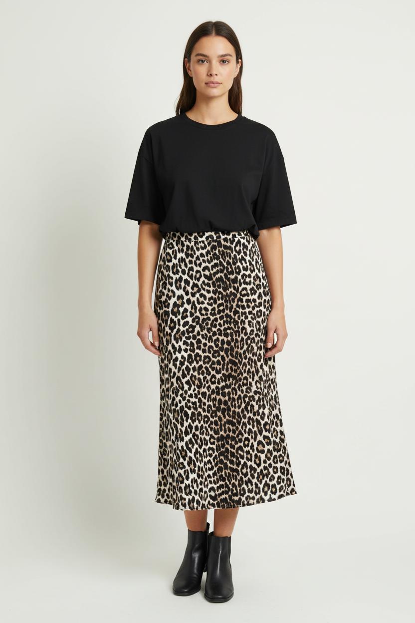 Jupe Midi Léopard Beige et Noir - Taille S/36 de la marque Suncoo | PARAD97279 - Vendu par Paradigme - Image 1