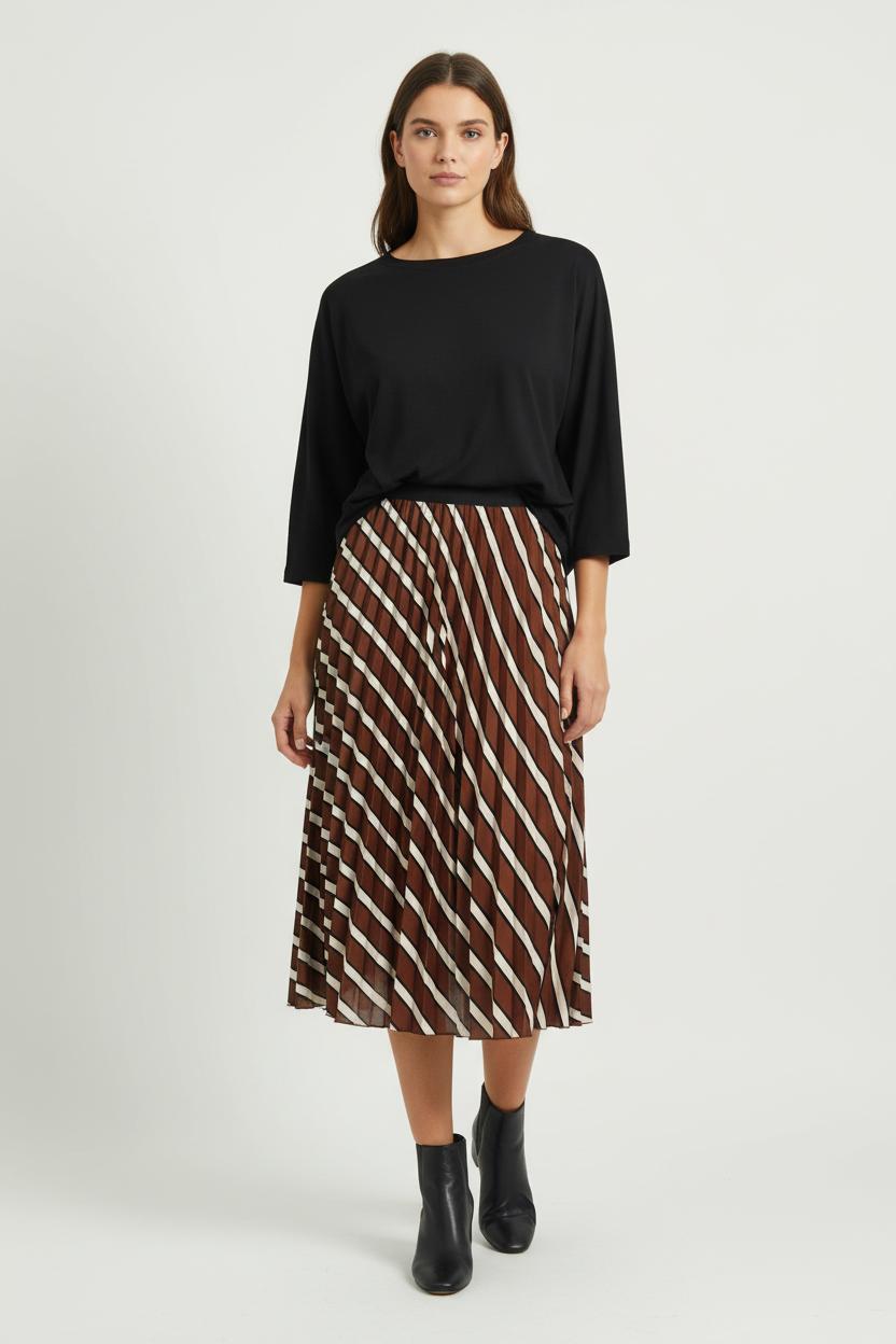 Jupe Plissée Marron et Blanc - Taille S/36 de la marque La Fée Maraboutée | PARAD97387 - Vendu par Paradigme - Image 1