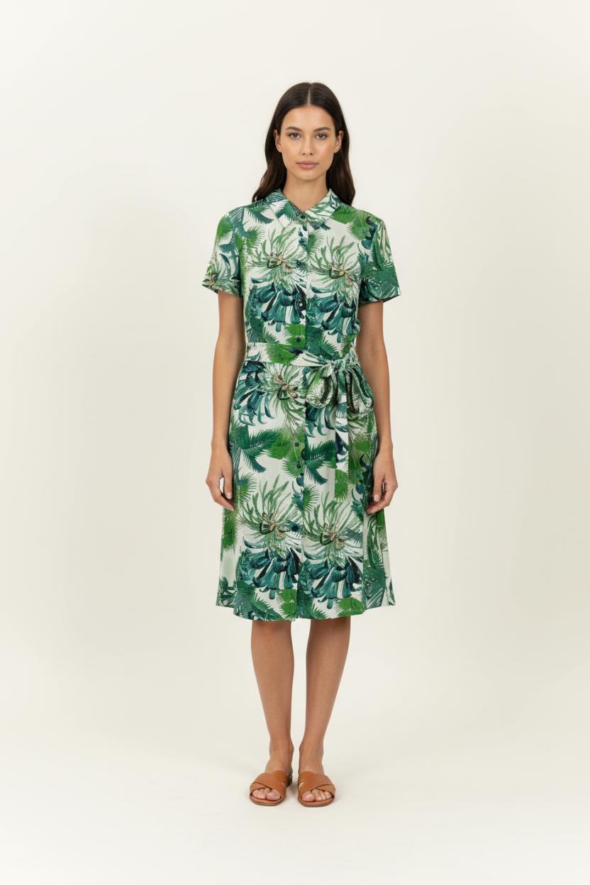 Robe Chemisier Verte et Blanche - Taille L/40 de la marque Tara Jarmon | PARAD97407 - Vendu par Paradigme - Image 1