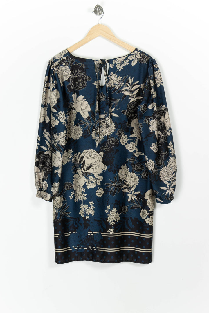 Robe Fleurie Bleue et Beige - Taille M/38 de la marque La Fée Maraboutée | PARAD97474 - Vendu par Paradigme - Image 4