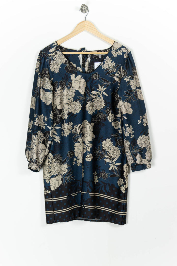 Robe Fleurie Bleue et Beige - Taille M/38 de la marque La Fée Maraboutée | PARAD97474 - Vendu par Paradigme - Image 2
