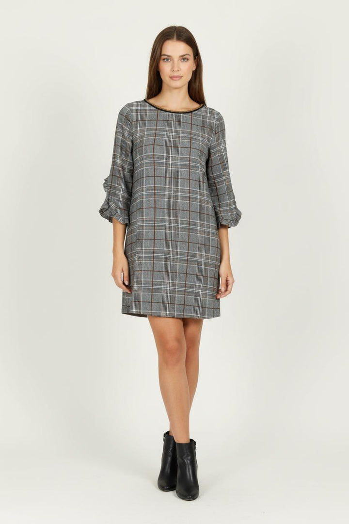 Robe Droite Grise et Marron - Taille M/38 de la marque La Fée Maraboutée | PARAD97484 - Vendu par Paradigme - Image 1