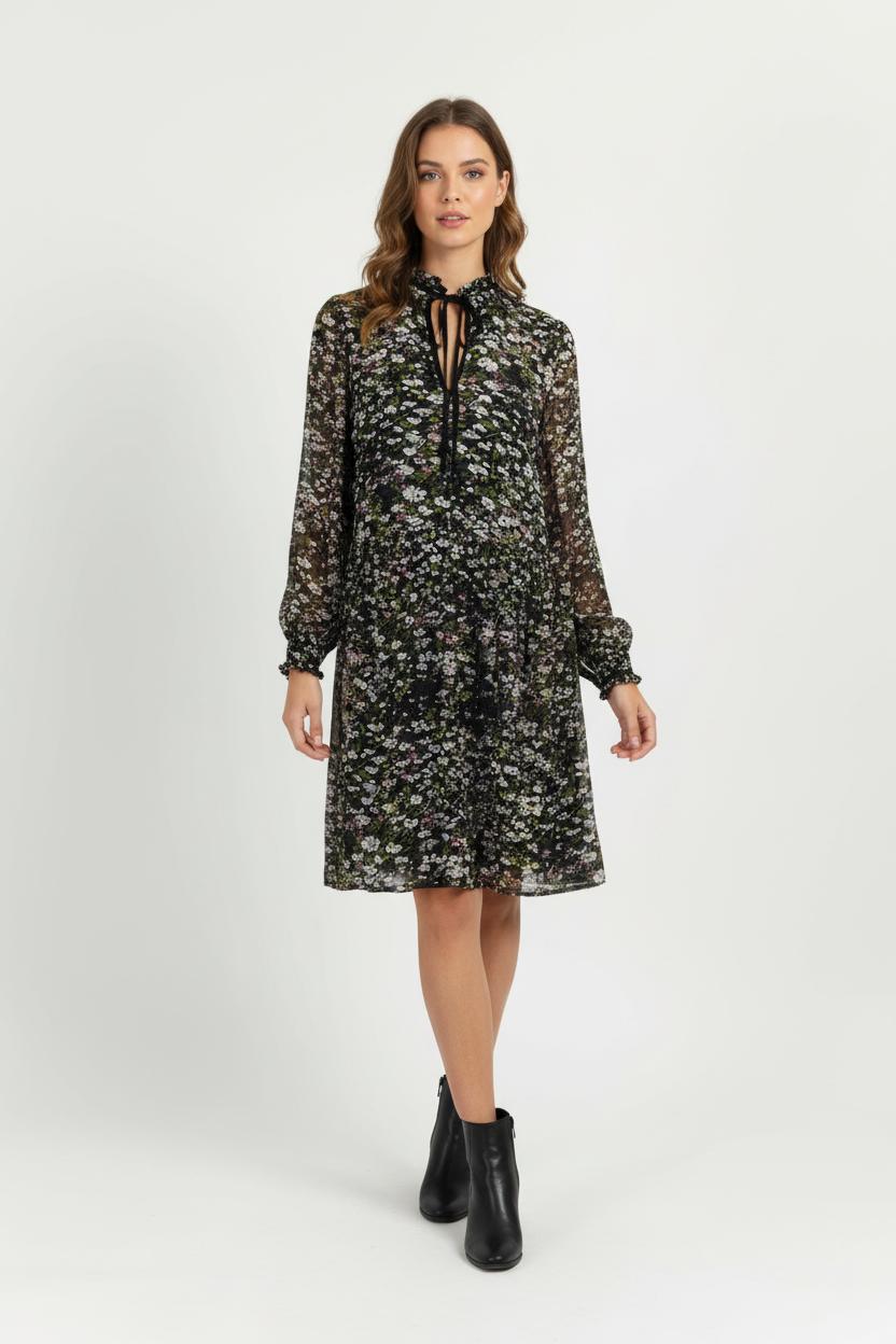 Robe Fleurie Noire et Blanche - Taille XXS/32 de la marque Ganni | PARAD97547 - Vendu par Paradigme - Image 1