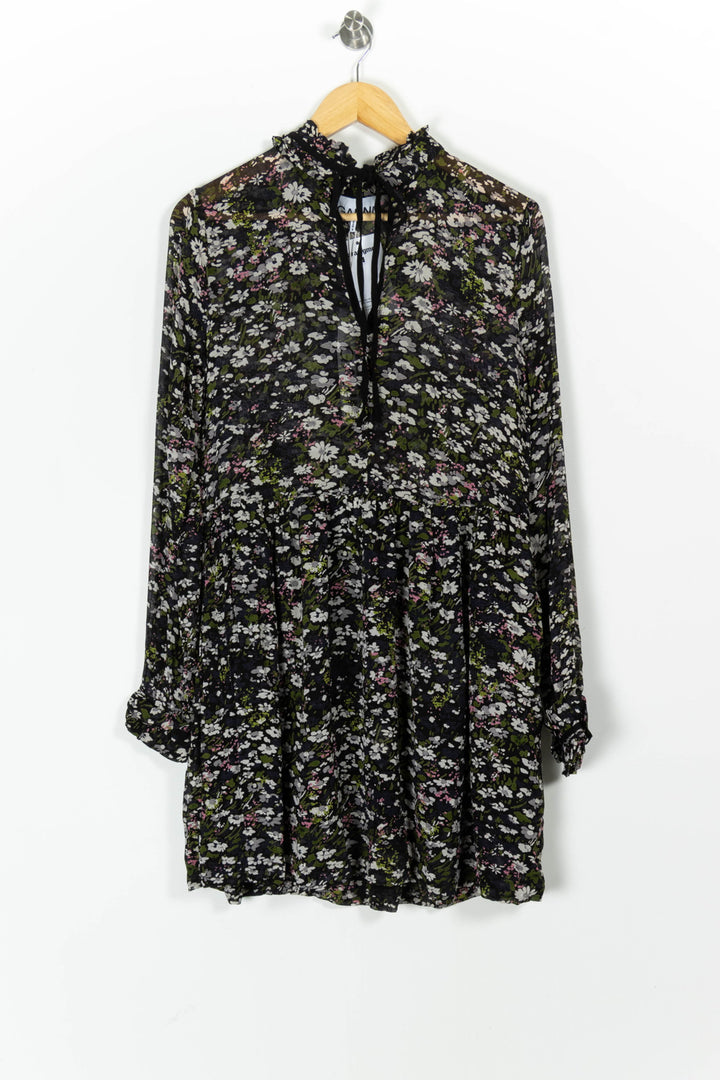 Robe Fleurie Noire et Blanche - Taille XXS/32 de la marque Ganni | PARAD97547 - Vendu par Paradigme - Image 2