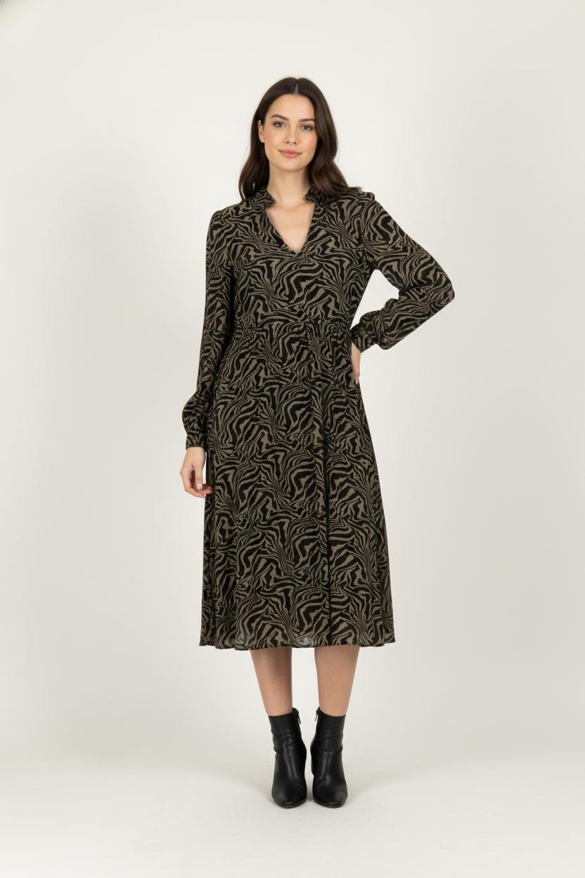 Robe imprimée noire et kaki - Taille XS/34 de la marque Ganni | PARAD97552 - Vendu par Paradigme - Image 1