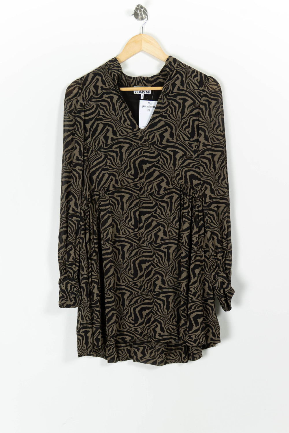 Robe imprimée noire et kaki - Taille XS/34 de la marque Ganni | PARAD97552 - Vendu par Paradigme - Image 2