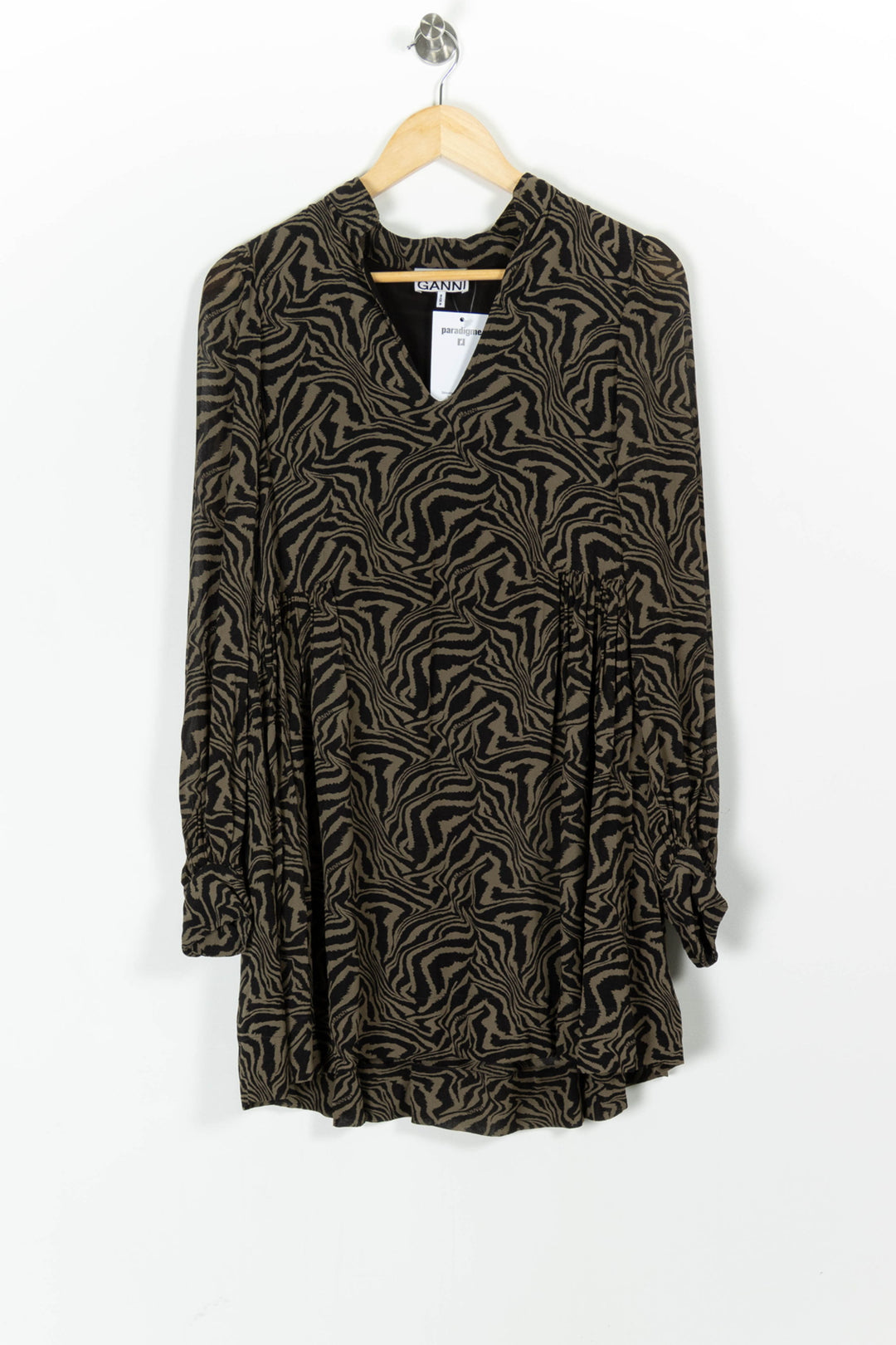 Robe imprimée noire et kaki - Taille XS/34 de la marque Ganni | PARAD97552 - Vendu par Paradigme - Image 2