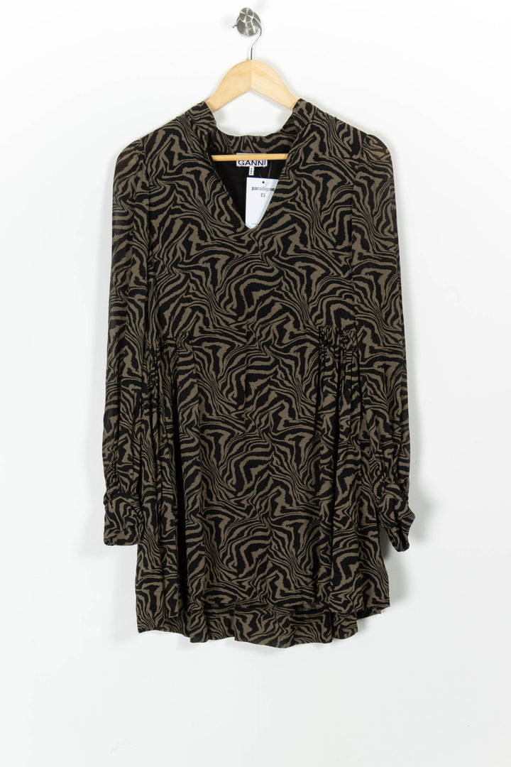 Robe imprimée noire et kaki - Taille XS/34 de la marque Ganni | PARAD97552 - Vendu par Paradigme - Image 2