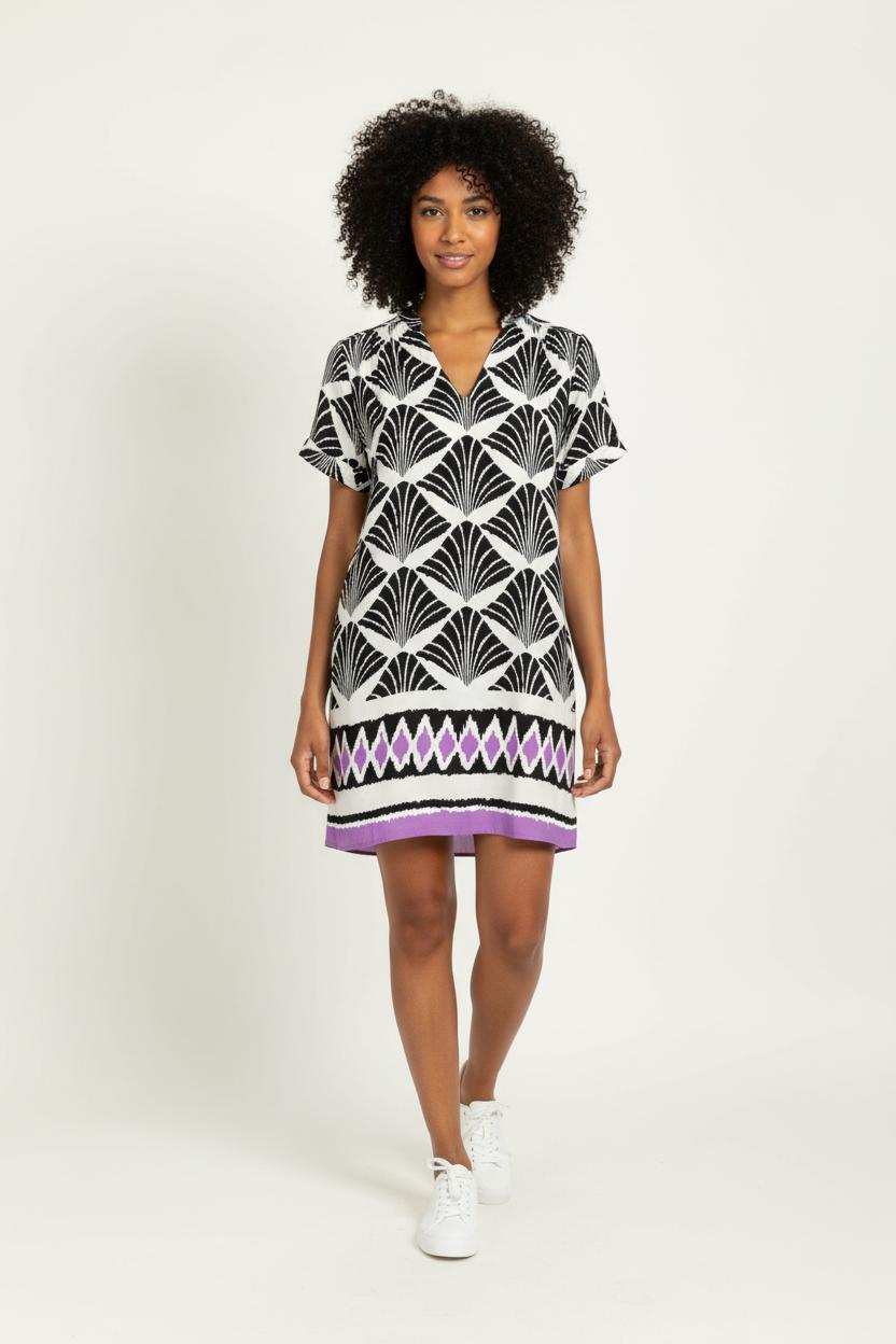 Robe Noire Blanche et Violette - Taille S/36 de la marque La Fée Maraboutée | PARAD97577 - Vendu par Paradigme - Image 1