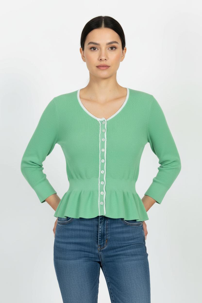 Cardigan Vert et Blanc - Taille XS/34 de la marque Tara Jarmon | PARAD97645 - Vendu par Paradigme - Image 1
