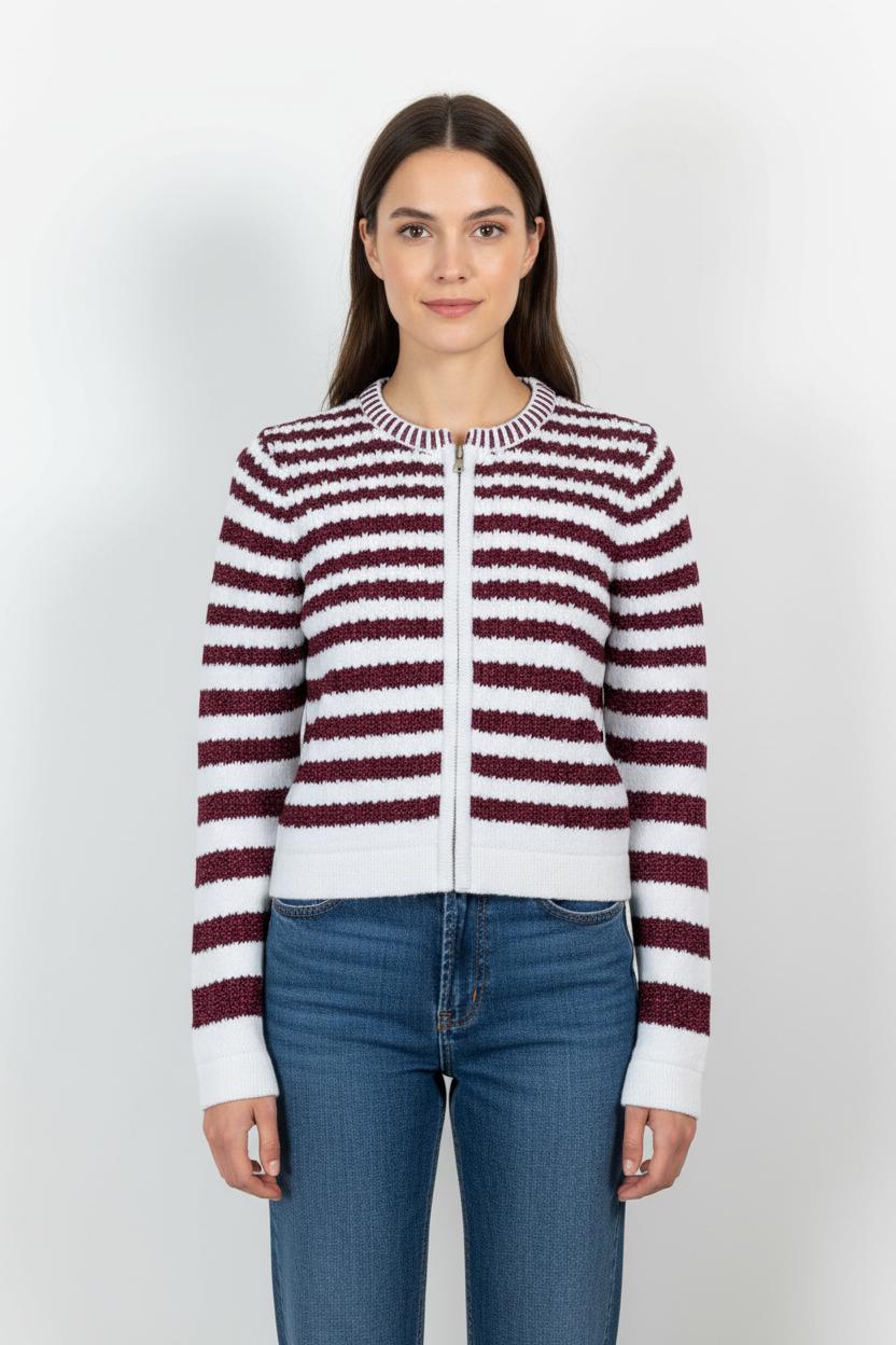 Cardigan Blanc et Bordeaux - Taille XS/34 de la marque Vanessa Bruno - Athé | PARAD97686 - Vendu par Paradigme - Image 1