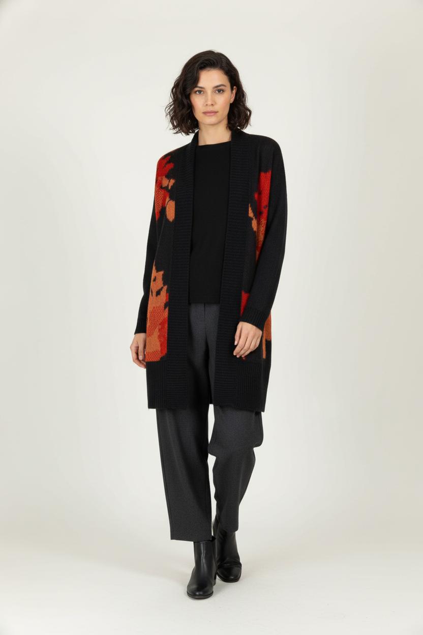 Cardigan Noir et Rouge - Taille S/36 de la marque La Fée Maraboutée | PARAD97706 - Vendu par Paradigme - Image 1