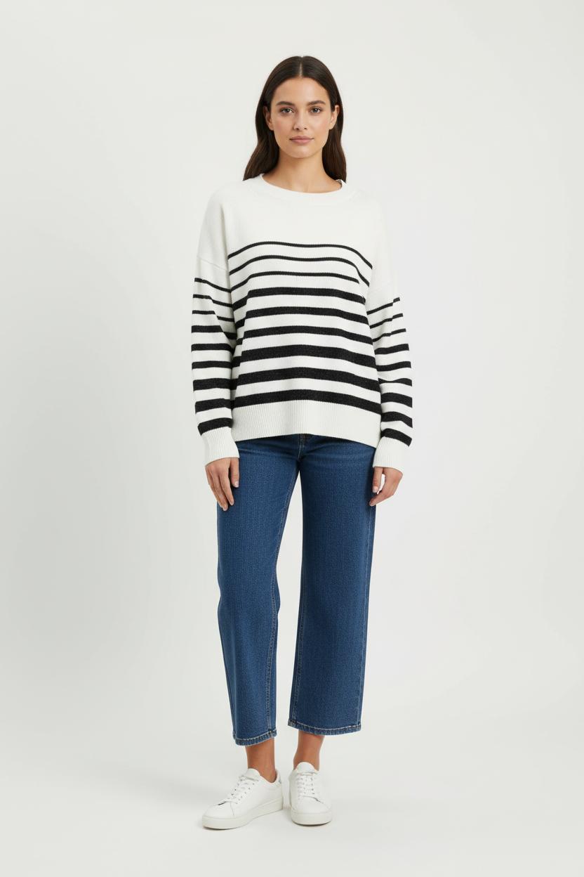 Pull Blanc et Noir - Taille S/36 de la marque La Fée Maraboutée | PARAD97711 - Vendu par Paradigme - Image 1