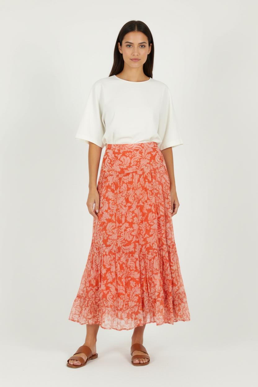 Jupe Longue Orange et Blanche - Taille M/38 de la marque Caroll | PARAD97756 - Vendu par Paradigme - Image 1
