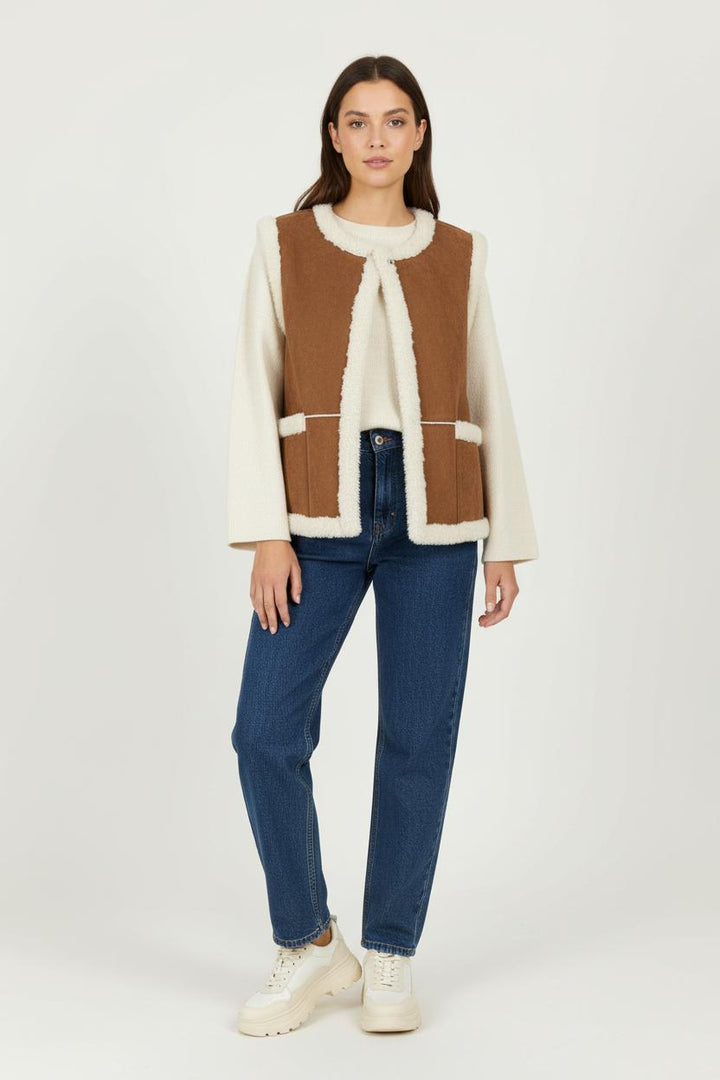Gilet Sans Manches Marron et Beige - Taille S/36 de la marque Grace & Mila | PARAD97829 - Vendu par Paradigme - Image 1