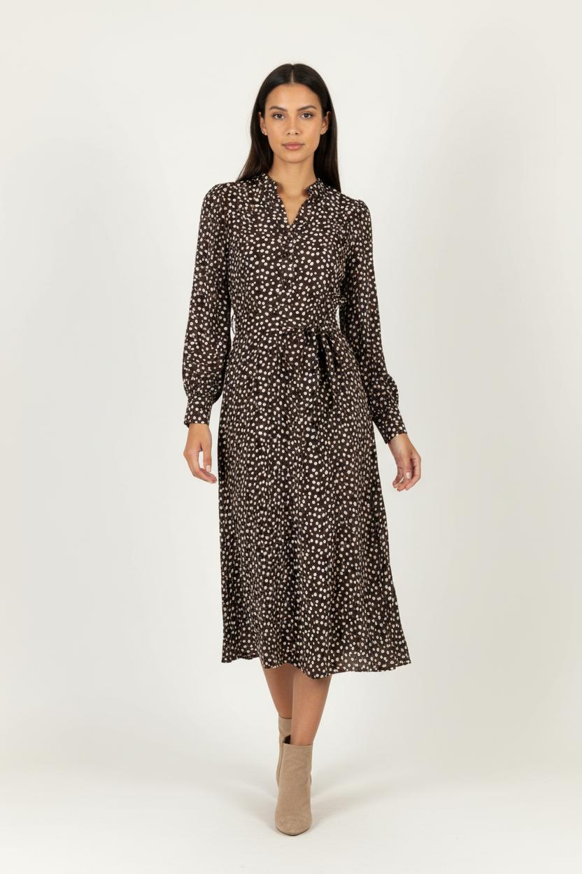 Robe Midi Marron et Blanche - Taille M/38 de la marque Tara Jarmon | PARAD97830 - Vendu par Paradigme - Image 1
