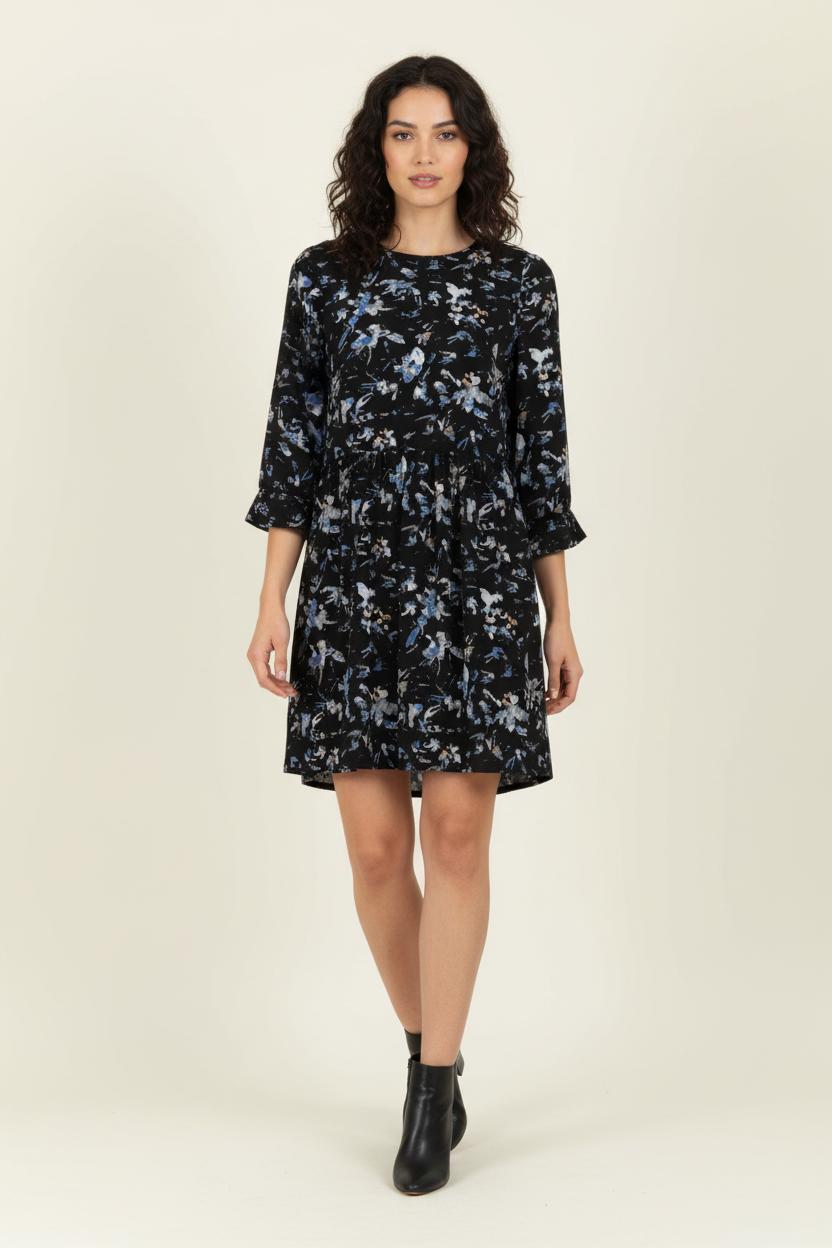 Robe Fleurie Noire et Bleue - Taille S/36 de la marque Suncoo | PARAD97877 - Vendu par Paradigme - Image 1