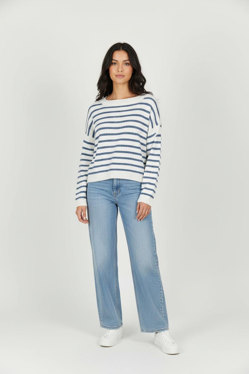 Pull Rayé Blanc et Bleu - Taille XS/34 de la marque La Fée Maraboutée | PARAD97888 - Vendu par Paradigme - Image 1
