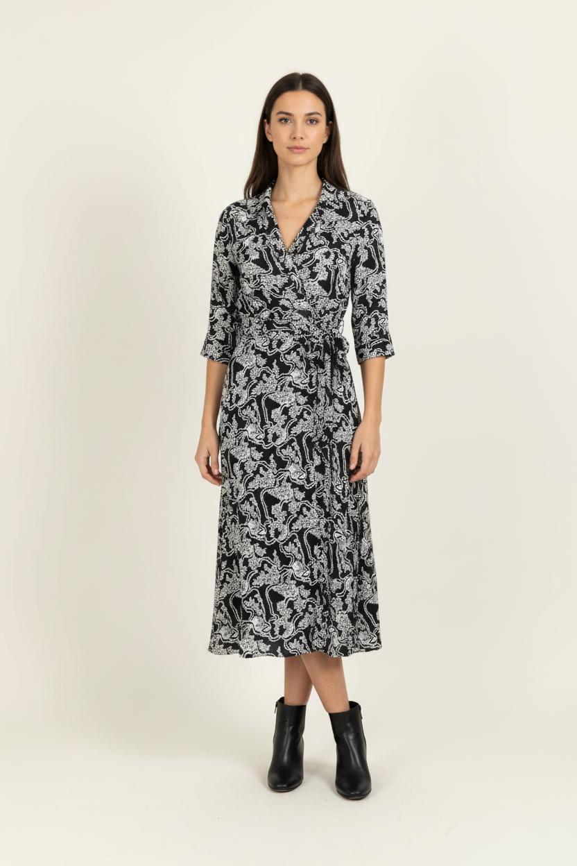Robe portefeuille noire et blanche - Taille XS/34 de la marque ba&sh | PARAD97889 - Vendu par Paradigme - Image 1