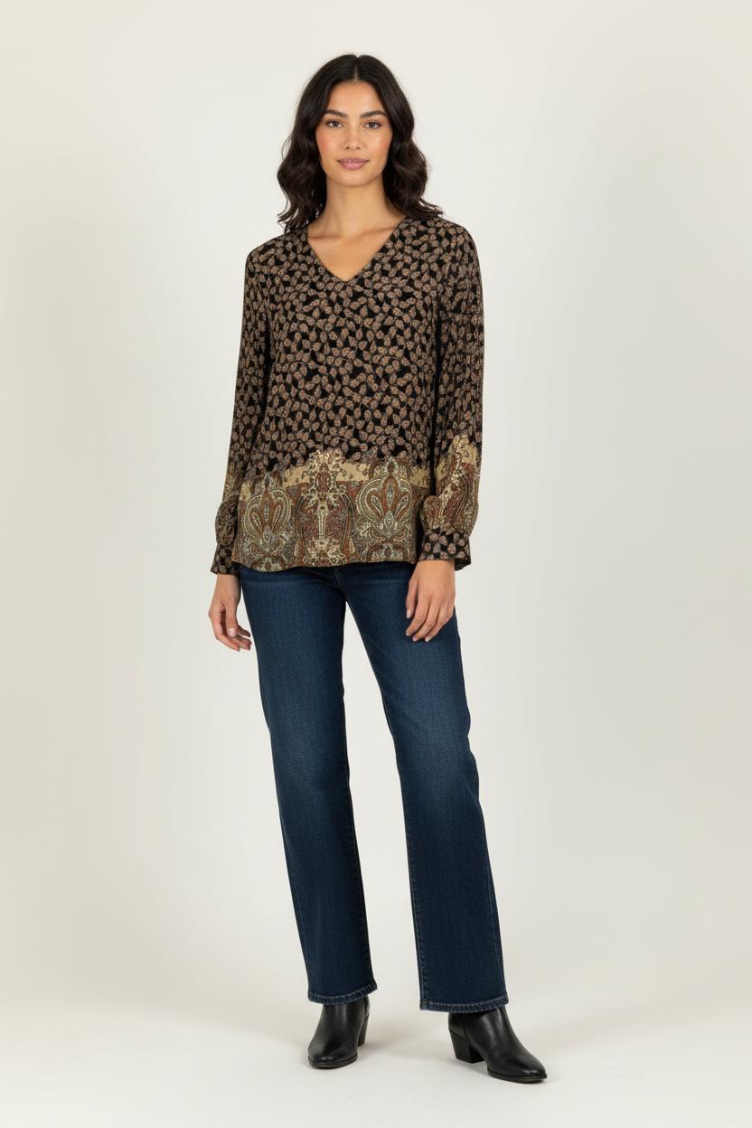 Blouse Noire et Marron - Taille M/38 de la marque La Fée Maraboutée | PARAD97902 - Vendu par Paradigme - Image 1