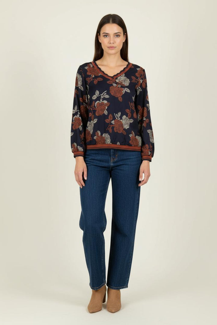 Blouse Bleu Marine et Ocre - Taille M/38 de la marque La Fée Maraboutée | PARAD97907 - Vendu par Paradigme - Image 1