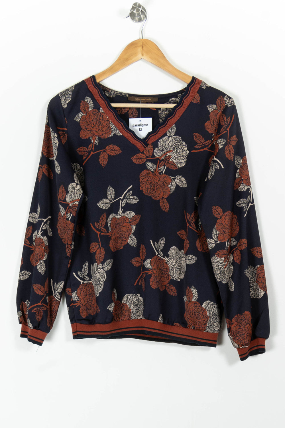 Blouse Bleu Marine et Ocre - Taille M/38 de la marque La Fée Maraboutée | PARAD97907 - Vendu par Paradigme - Image 2