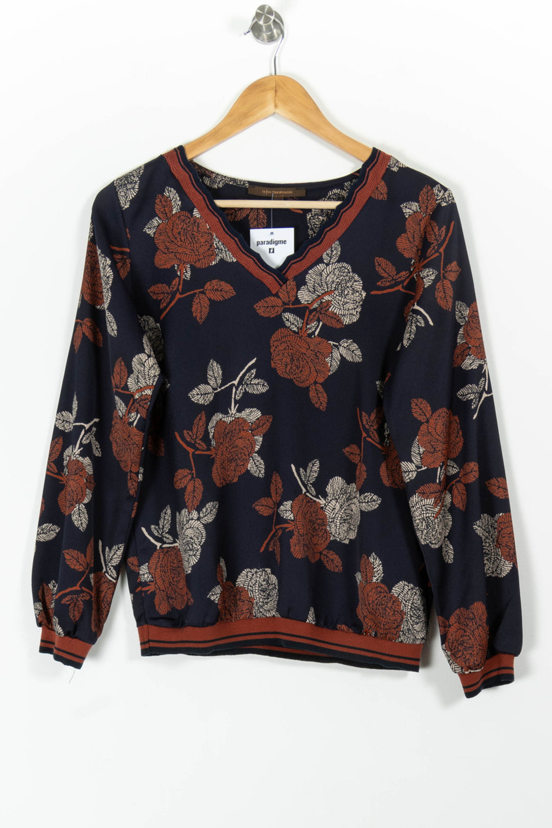 Blouse Bleu Marine et Ocre - Taille M/38 de la marque La Fée Maraboutée | PARAD97907 - Vendu par Paradigme - Image 2