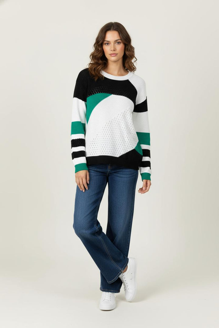 Pull Blanc Noir et Vert - Taille L/40 de la marque One Step | PARAD97929 - Vendu par Paradigme - Image 1