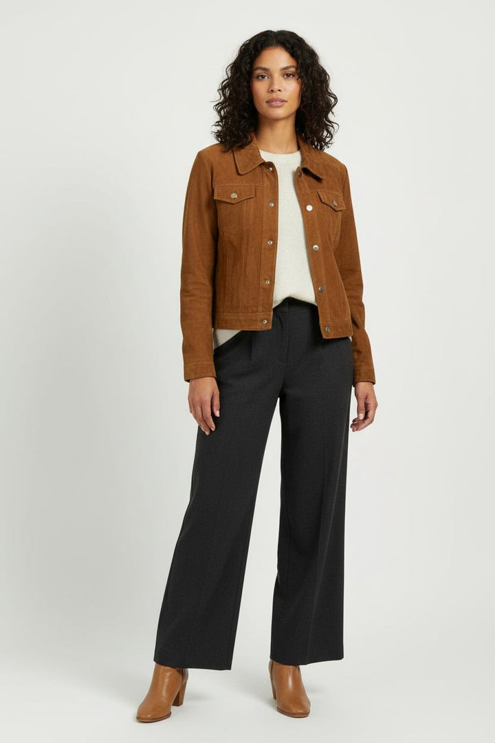 Veste en cuir marron - Taille L/40 de la marque Caroll | PARAD97959 - Vendu par Paradigme - Image 1