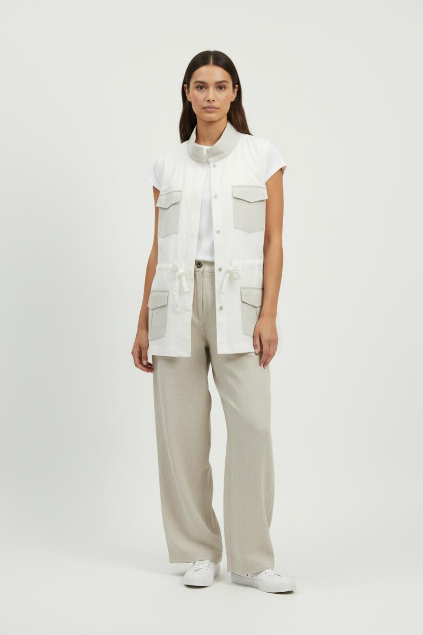 Veste Sans Manches Blanche et Beige - Taille M/38 de la marque ZAPA | PARAD97975 - Vendu par Paradigme - Image 1